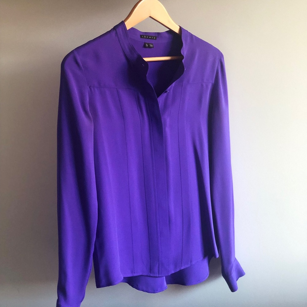 Theory silk button down purple